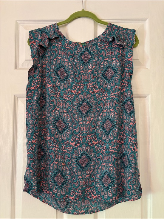LOFT Tops - LOFT Teal and Pink Paisley Flutter-Sleeve Tank